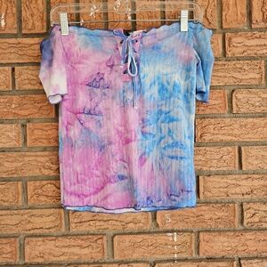 Rue 21 Off The Shoulder Tie-Dye Lace Up Tie Neckline Top Size M